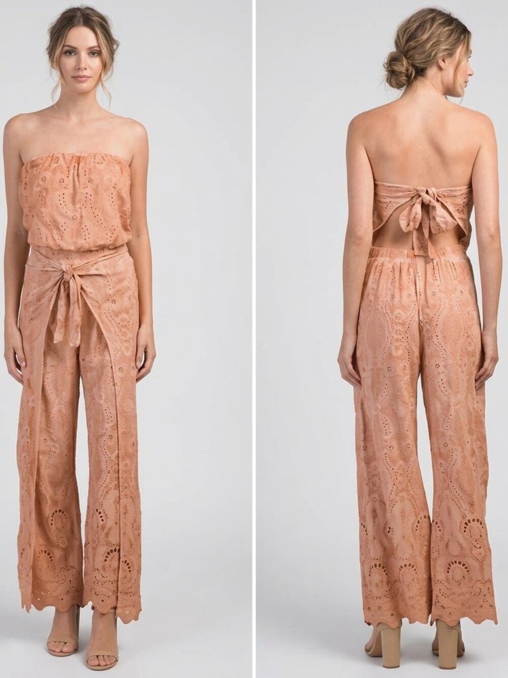 Young Fabulous & broke New Ellis eyelet strapless Mesa Oil Orange Jumpsuit, sz M